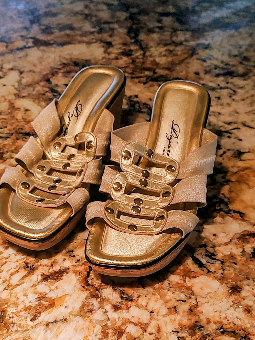 Dezario Gold Studded Wedge Sandals EU 40